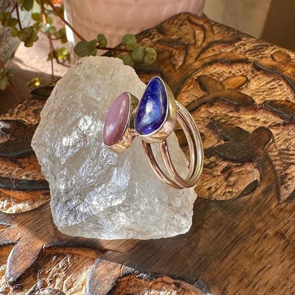 Natural Lapis & Phosphosiderite Sterling Silver Ring Size 8.5 - Picture 5 of 5
